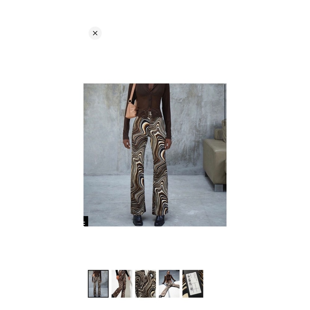 Motel - Denim Swirl Print Flare Pants - Brown Multi - XXS -‎ Women